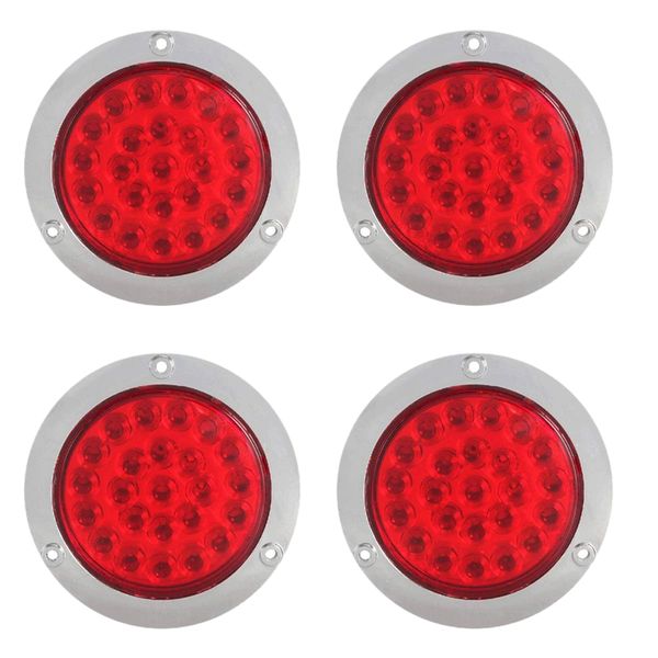 

4 pack round led trailer tail lights red 24 led flange mount waterproof chrome 4 inch brake sturn lights