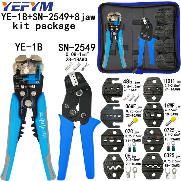 

yefym sn-2549 0.08-1mm2 crimping plier kit 8 jaw for tube/plug spring/insulation/non-insulation most type terminals tools