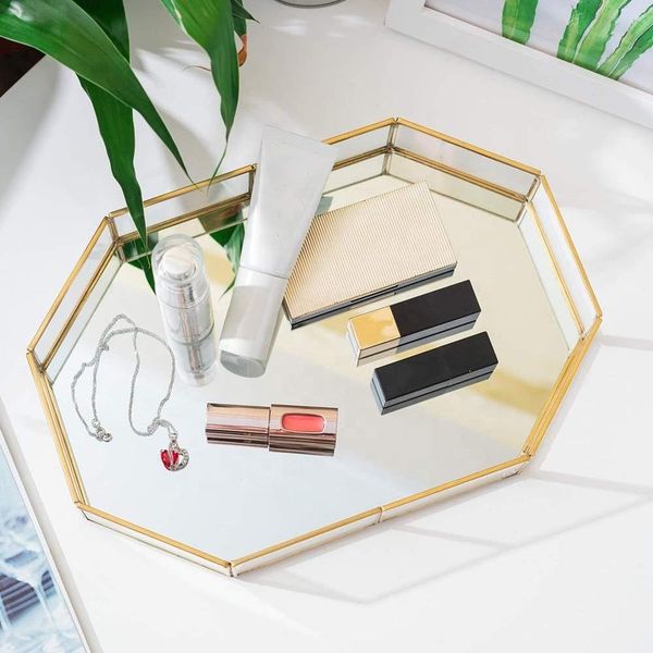 2019 Gold Decorative Handmade Glass Mirror Makeup Storage Organizer Office Hotel Home Decoration Vanity Dresser Display Tray From Vincigant 19 3