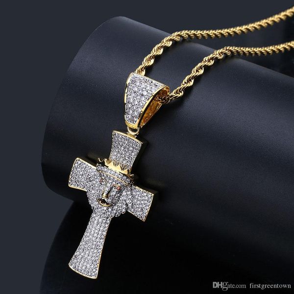 

lion crown cross pendant micro-inlaid men's fashion necklace selling in europe and america, Silver