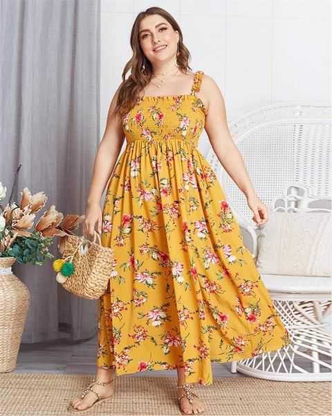 

new fashion floral printed bohemian beach dress holiday sleeveless casual party evening dresses women designer dresses plus size 2020, Black;gray