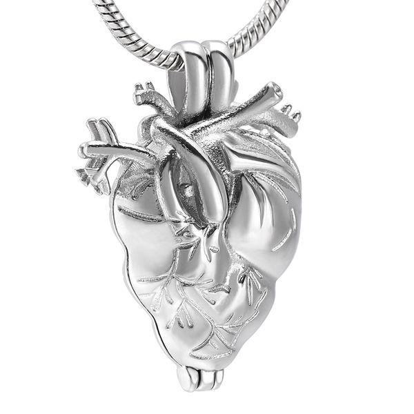 

airah18 anatomical heart urn, cremation jewelry in pendant necklace for ashes holder necklaces, cremation keepsake memorial locket, Silver