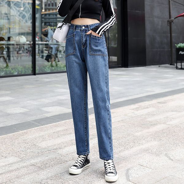 

2019 autumn new style high waist jeans women loose net red harem pants carrot pants, Blue