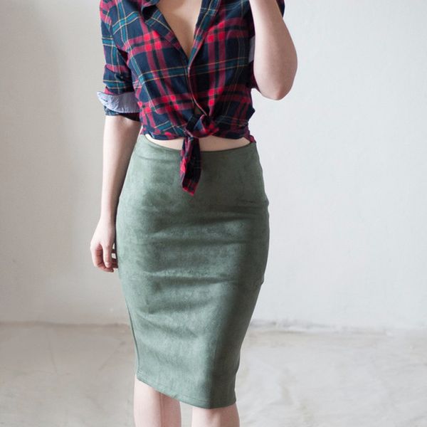 

2020women suede skirts solid split slim skirt high waist hip wild nightclub skirt woman bottoms, Black