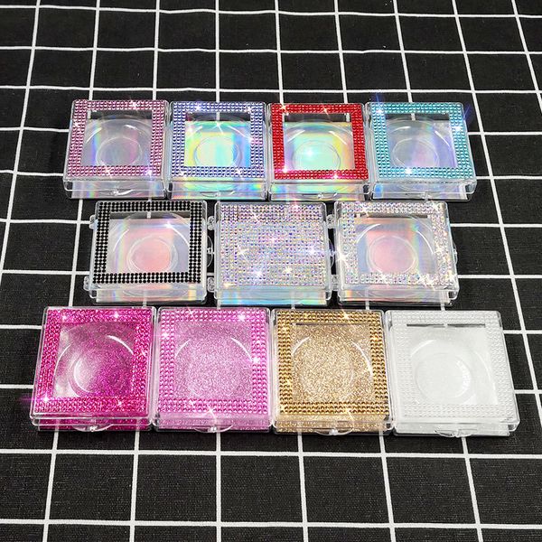 

wholesale square diamond false eyelash packaging box fake 10mm-25mm 3d mink eyelashes boxes diamond case lashes empty