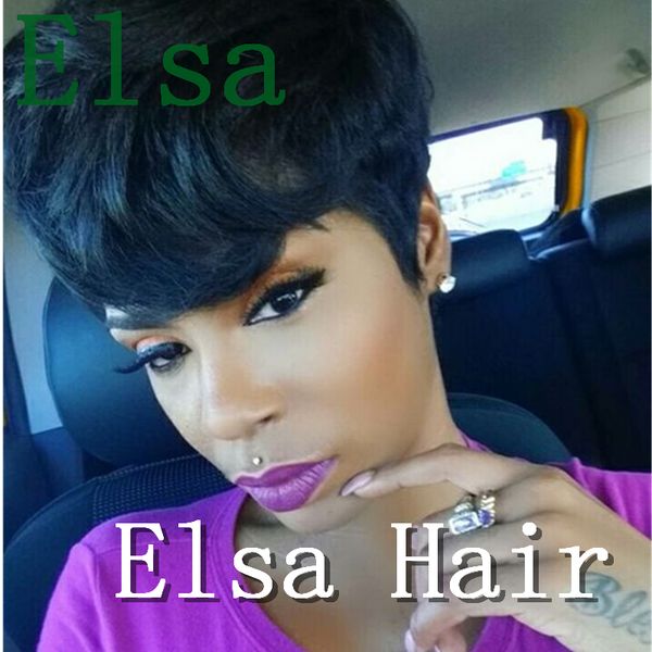 Hair Black Highlighted Short Straight Pixie Cut Hairstyle Wigs
