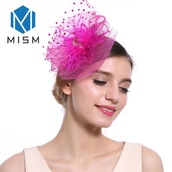 

m mism new women hair accessories fascinator club hair band headdress cocktail hat hairclips ladies mesh veil feather