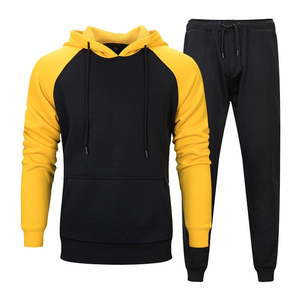 

men tracksuit set winter fleece hood jacket pants sweatsuit mens clothing autumn two pieces casual sportswear men track suit, Gray