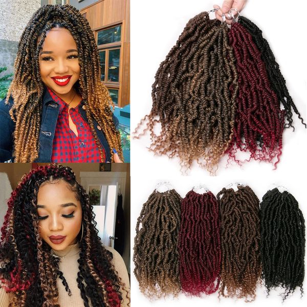 

12''Ombre Spring Twist kinky Crochet Braids Hair Extensions Synthetic braiding hair bulk twist Brown Burgundy Black High Temperature Fiber