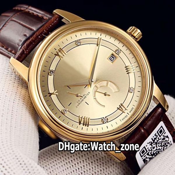 

new 18k gold case 39.5m 424.23.40.21.58.001 gold dial automatic mens watch leather strap watches watch_zone 12 color, Slivery;brown