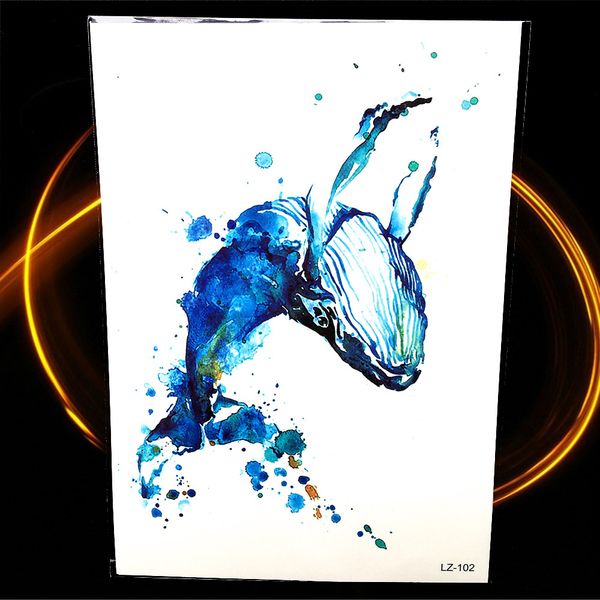 Acheter Bleu Aquarelle Dessin Baleine Tatouage Pour Femmes Henné Dauphin Poissons Autocollant De Tatouage Temporaire étanche Faux Bras Tatoo
