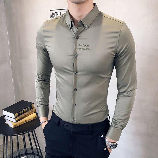 

quality business formal wear tuxedo shirt autumn new long sleeve men's social shirts all match slim fit streetwear blouse homme, White;black