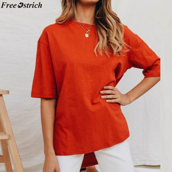 

ostrich women's fashion o-neck short-sleeved t-shirt ladies solid color casual basic loose t-shirts summer plus size, White