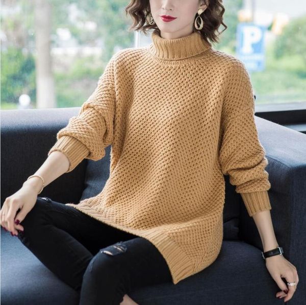 

women turtleneck loose warm sweater autumn winter lady new long sleeve oversized knitted pullovers, White;black