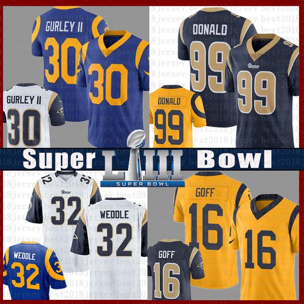 

99 Аарон Donald футбола Джерси St.louis 30 Тодд Гер Ram 16 Джаред Гофф 32 Эрик Weddle Джерси цвета пик