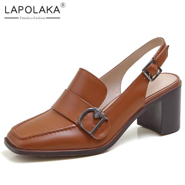 

lapolaka 2020 new fashion patent leather women sandals square heel buckle strap metal decoration retro summer woman sandals, Black