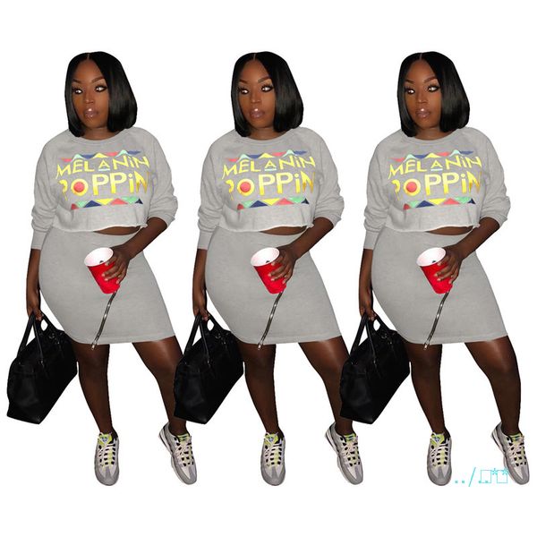 

women solid color letters printed dress tracksuit long sleeve pullover crop + dress 2pcs/set zipper skirt suit outfit sportswear a32201, White