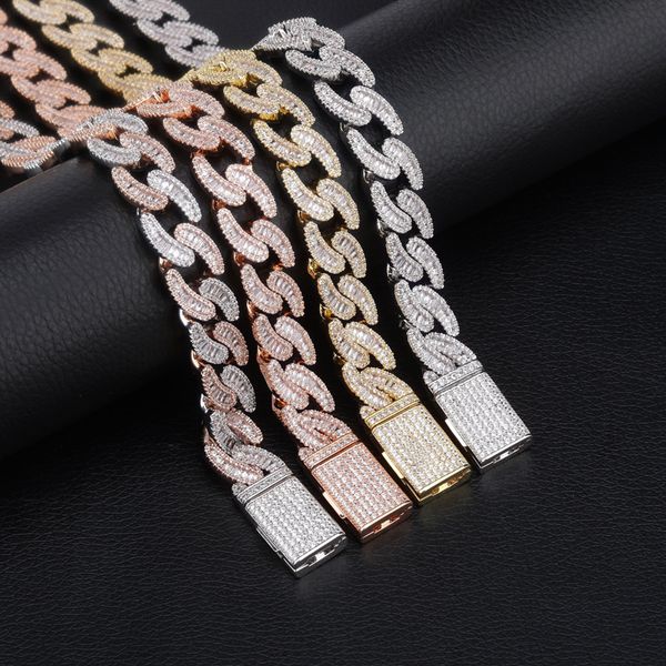 

luxury designer necklace iced out diamond chain hip hop jewelry mens statement necklaces long bling miami cuban link tennis rapper gold 14mm, Silver
