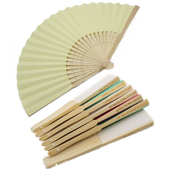

50pcs personalised engraved folding hand paper fan fold vintage fans outdoor wedding party baby shower favors