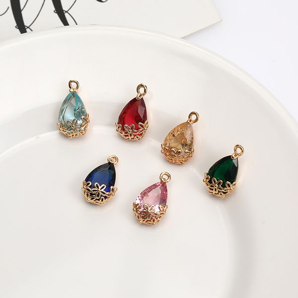 

fashion colorful k9 crystal pendant charm water drop teardrop transparent with gold plate flower pendants for necklace diy jewelry making, Bronze;silver