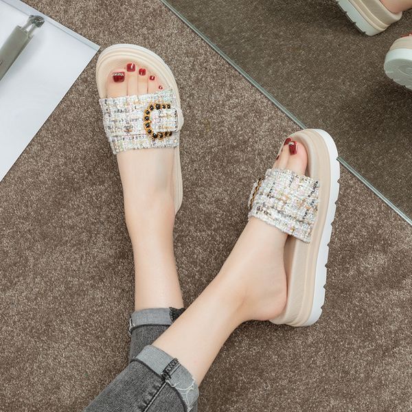 

house slippers platform shoes slides flock med shose women pantofle soft summer 2020 flat fashion rubber pu, Black