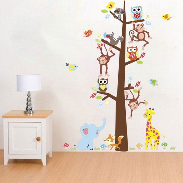 

tree branch animal owl bird cartoon monkey wall stickers for kids room decal forest home decoration
