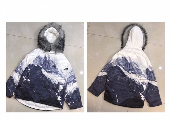 

19fw new the north snow mountain fur hooded winterbreaker coat men women outdoor face streetwear sweatshirt jackets, Gray;blue