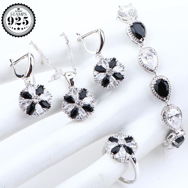 

women bridal silver 925 jewelry sets wedding cubic zirconia necklace pendant earrings with stone bracelet ring set gift box, Slivery;golden