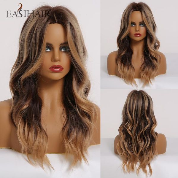 

easihair brown ombre wig with highlights synthetic wigs for black women medium length natural hair dark wigs heat resistant