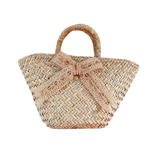 

lace ribbon bow straw bag women straw woven shoulder bags big hand-woven beach bag straw's women handle handbags summer 2020