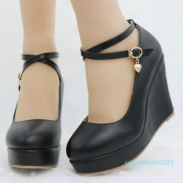 

new fashion white black wedges women shoes platform pumps high heel round toe shoes spring autumn sandals wedding dress party casual c23