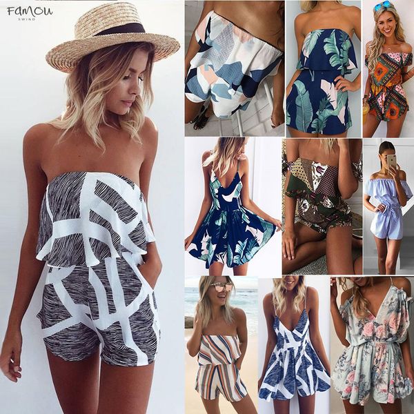 

Jumpsuit Women 2019 Summer Loose Slash Neck Striped Ruffle Body Femme Print Playsuit Sexy Rompers Beach Bodysuit Overalls For Ladies