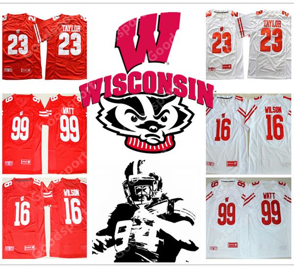 

2018 new coming wisconsin badgers ncaa jersey 23 taylor 16 russell wilson 99 j.j watt gift present college jerseys sport, Black;red