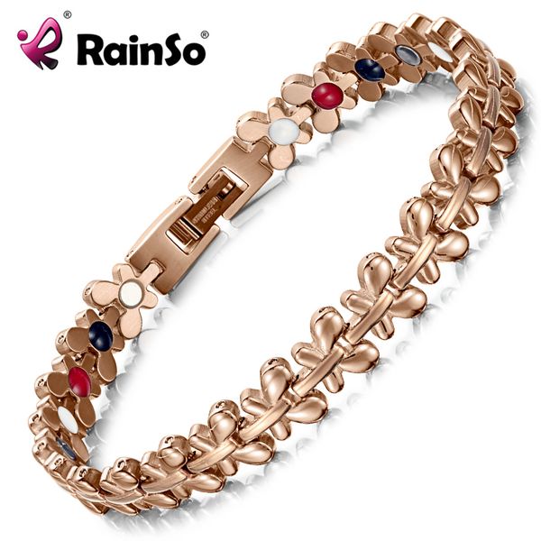 

rainso healthy magnetic bracelet women jewelry high power therapy germanium bracelets & bangles drop-ship hologram wristband, Golden;silver