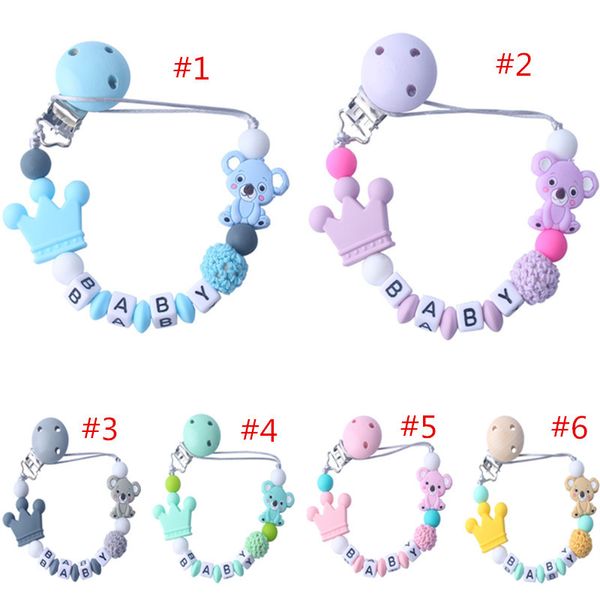 

diy baby pacifier clips cartton koala silica gel pacifier soother holder beaded clip chain nipple teether dummy strap chain 6 colors