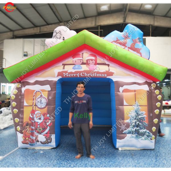 2019 4x4m New Design Large Outdoor Christmas Decorations Inflatable Santa Grotto Popular Inflatable Christmas House Inflatable Santa House From