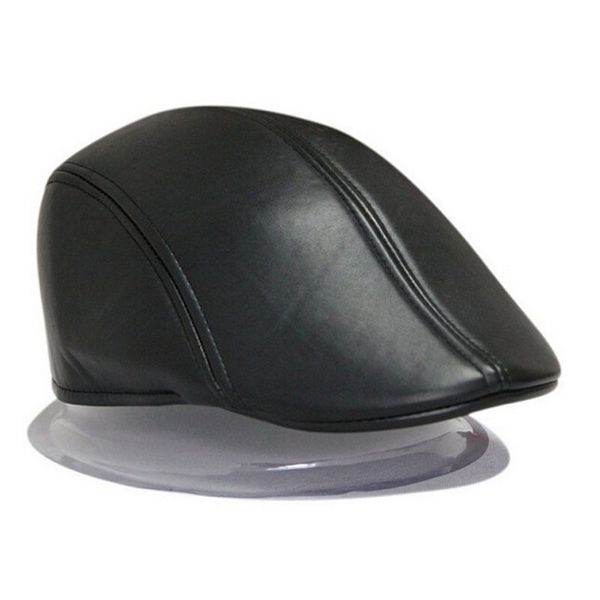 

2019 fashion women men beret hat pu leather men newsboy cabbie baker ivy cap black brown 2 colors, Blue;gray