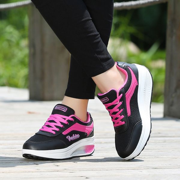 

fashion shoes woman mesh heightening soft bottom rocking shoes sneakers zapatillas mujer, Black