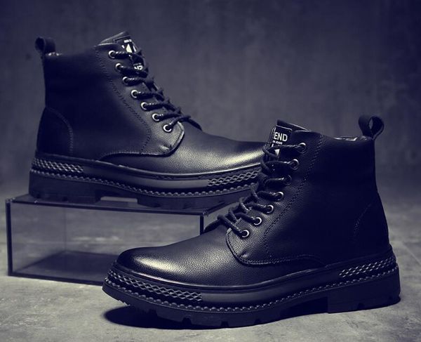 

men's martin boots quality men's leisure boots black leather high-rubber anti-skid martin boots