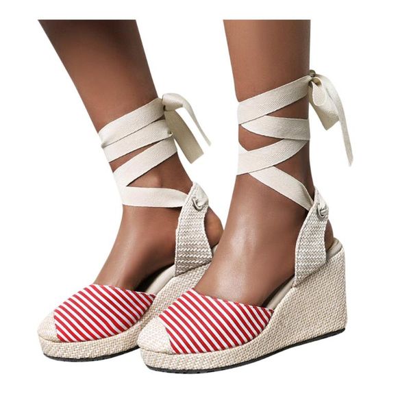 

women's espadrille ankle strap sandals comfortable slippers ladies womens casual shoes breathable flax canvas pumps new, Black