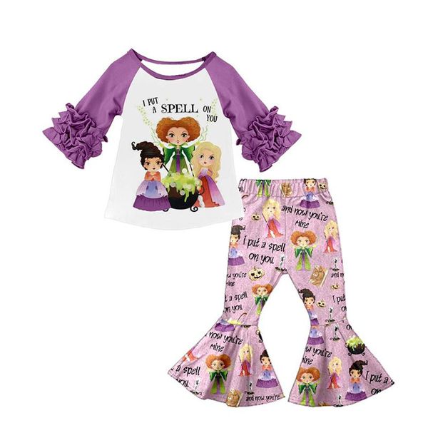 

new infant baby girl clothing purple long sleeves bell pants spring autumn cartoon boutique kids clothing-sets, White