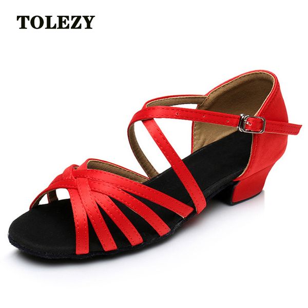 

tolezy women's ballroom latin dance shoes children's girls latin tango dancing shoes ladies kids salsa square heel slides