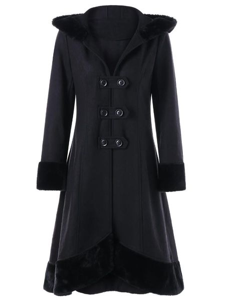 

yifsion punk black gothic long coat women long winter fur cape wool lace up