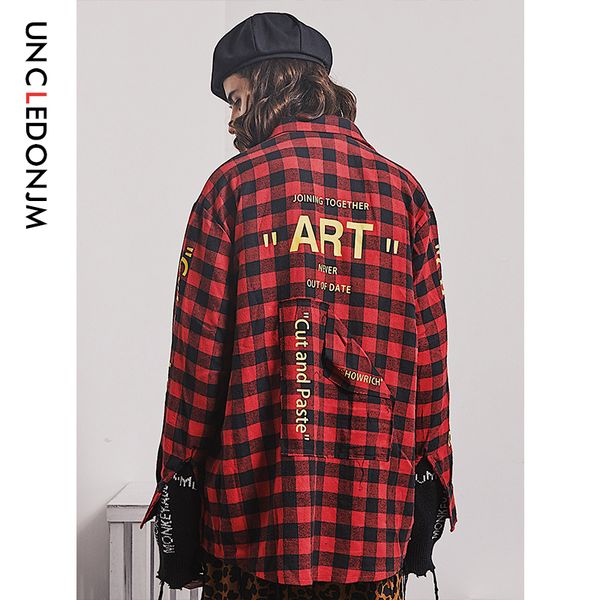 

uncledonjm fashion shirt men clothes hip hop loose lattice shirt men long sleeve casual lattice streetwear sr070, White;black