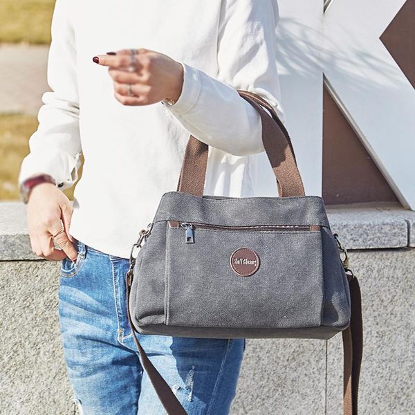 

2020 large pocket casual tote women's handbag shoulder handbags canvas leather capacity bags for women bolso mujer #t1g