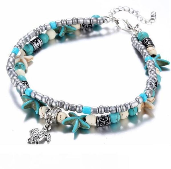 

vintage shell beads starfish turtle elephant peach heart anklets for women new multi layer anklet leg bracelet handmade bohemian jewelry dhl, Red;blue