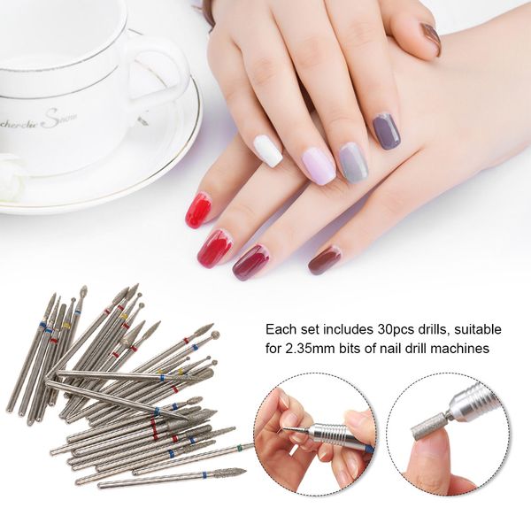 

30pcs nail drill bits cuticle cleaner tungsten steel rotary polishing file grinding heads manicure pedicure tools nail art tools