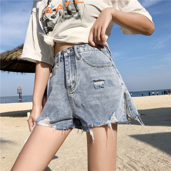 

s-xl 2 colors high waist denim shorts jeans for women 2019 summer korean chic ladies ripped shorts denim womens (z6321, White;black
