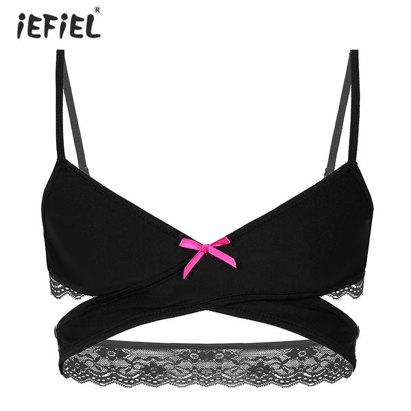 

men sissy lingerie bra bralette underwear adjusted straps cross back wire-no padded bra exotic breathable bralette, Red;black