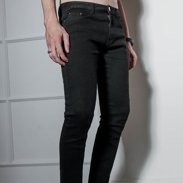 

men's jeans oversized stretch black slim cotton pencil pants winter boot, Blue